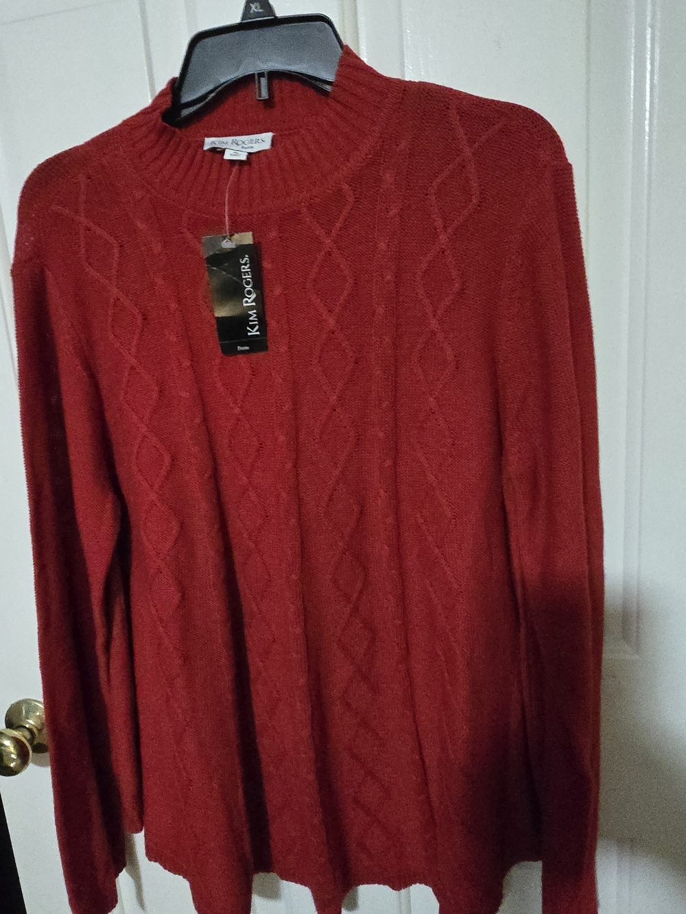 Kim Rogers Women's Red Cable Crewneck Sweater Size- PL